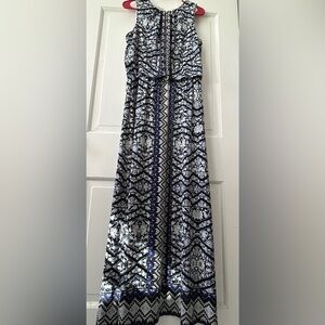 Long Blue Maxi Dress Sz 8 | Drop Empire Waist Loose Fit  Stretchy Sleeveless
